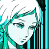 teal-tinted art of a woman frowning lightly
