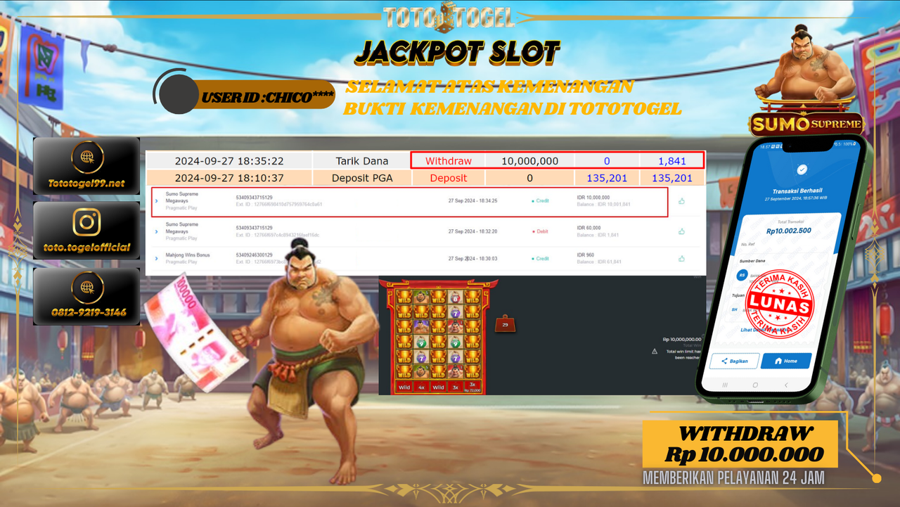 Bukti Kemenangan Permainan Slot  ID : CHICO*** Terbayar Lunas!!