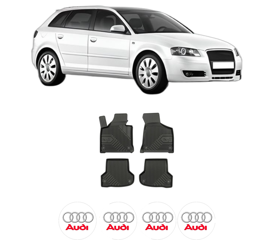Set covorase presuri AUDI A3 Sportback (8PA) din 2004-2013, auto, din cauciuc thermoplastic, 4 Stickere auto cu AUDI
