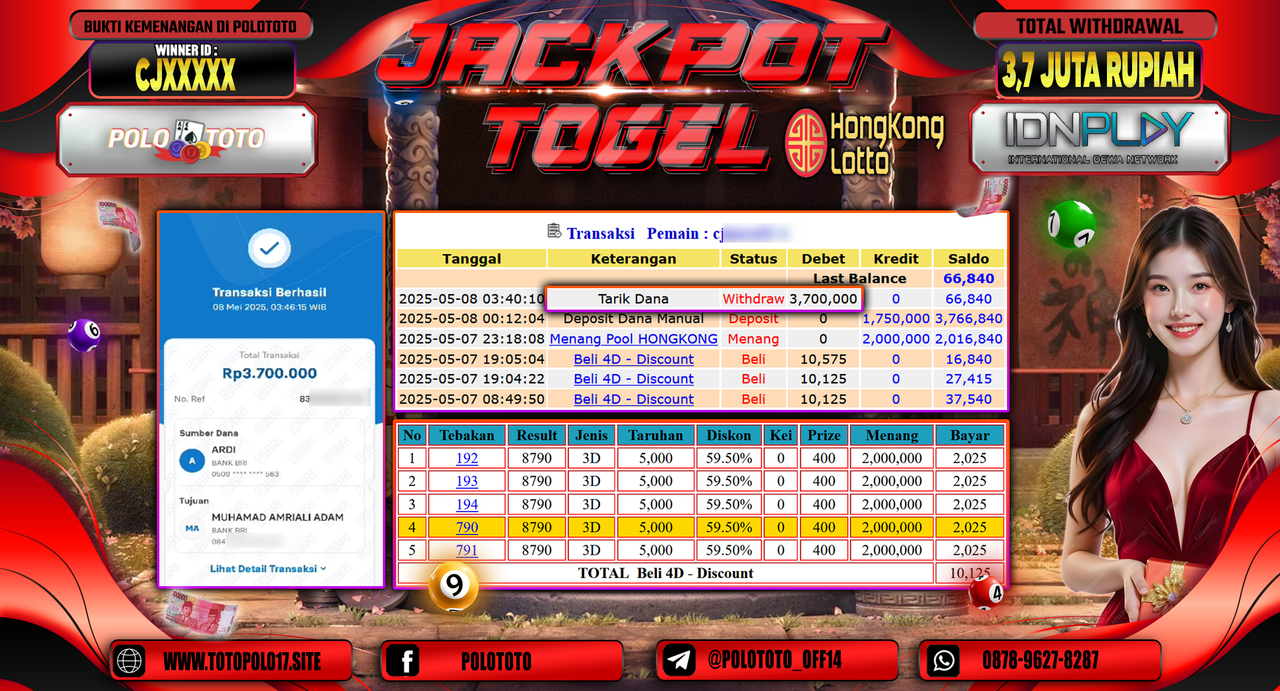 POLOTOTO JACKPOT TOGEL HONGKONG LOTTO Rp.3.700.000,-