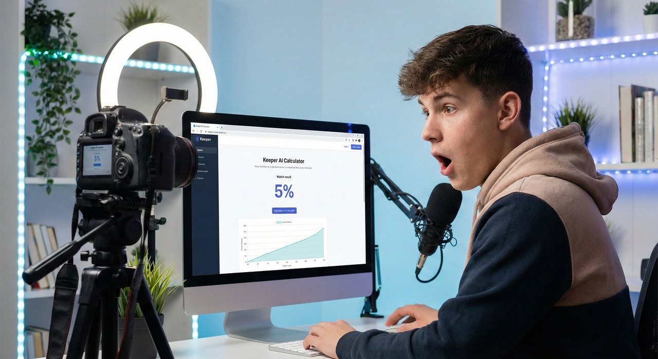 Content creator reacting to Keeper AI results on video