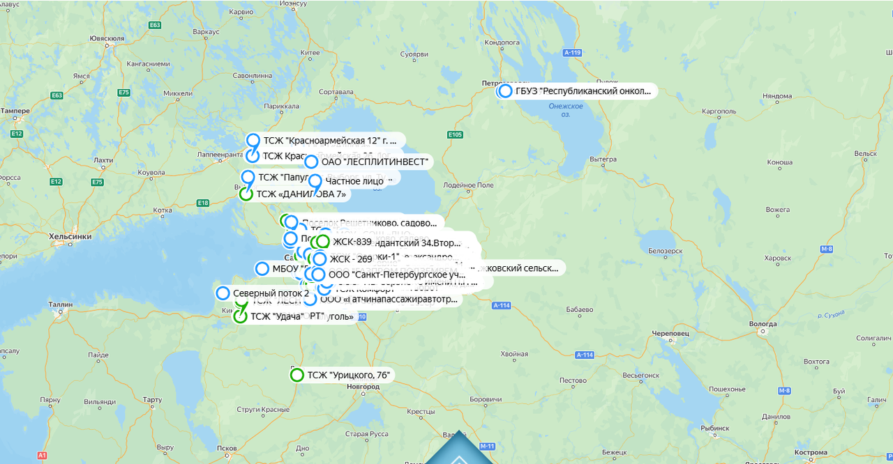 Карта объектов строительной компании СЗРК