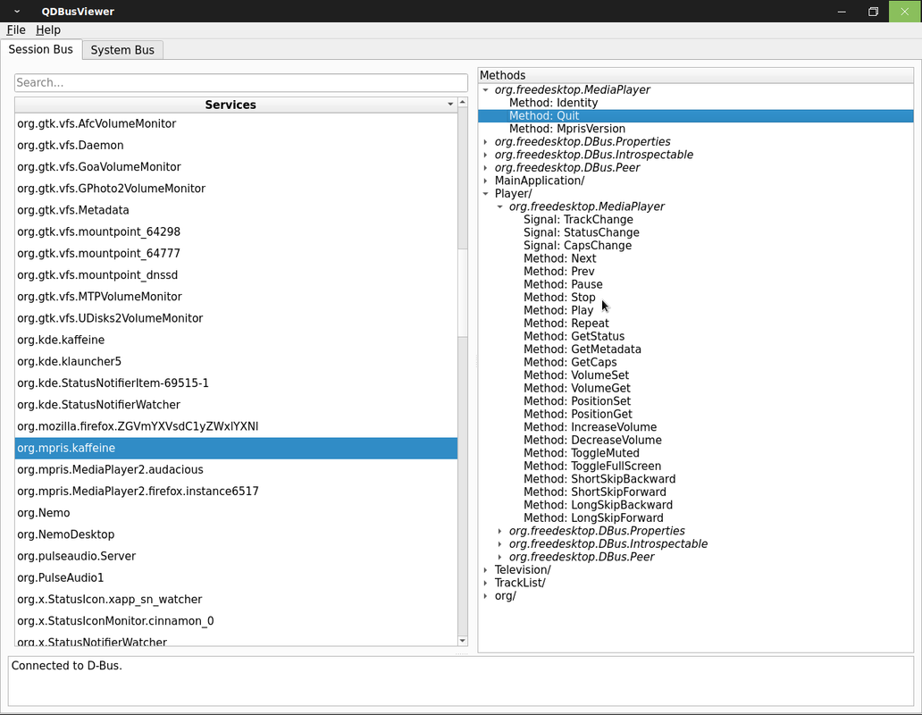D-Bus (Kaffeine, MPRIS)_Qt D-Bus Viewer