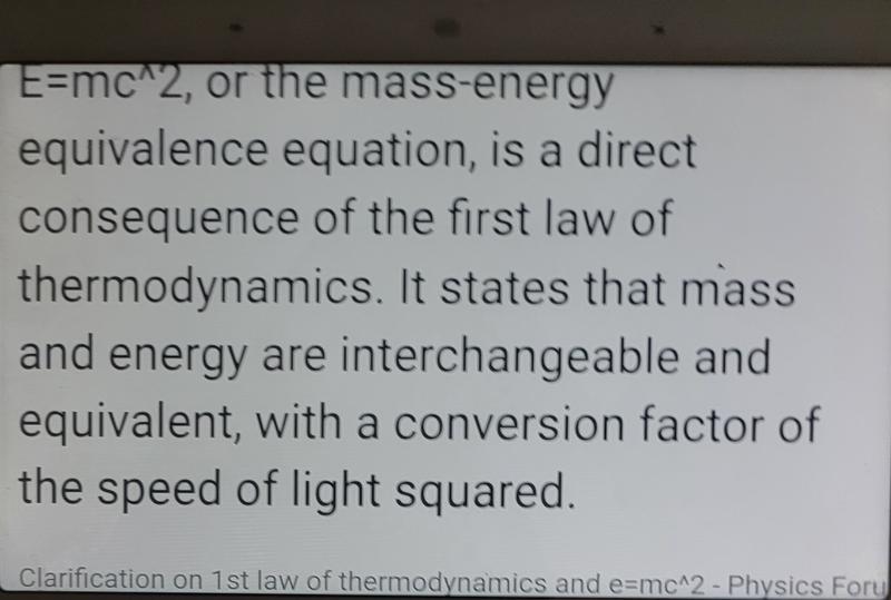 E MC2 1st Law of Thermodynamics