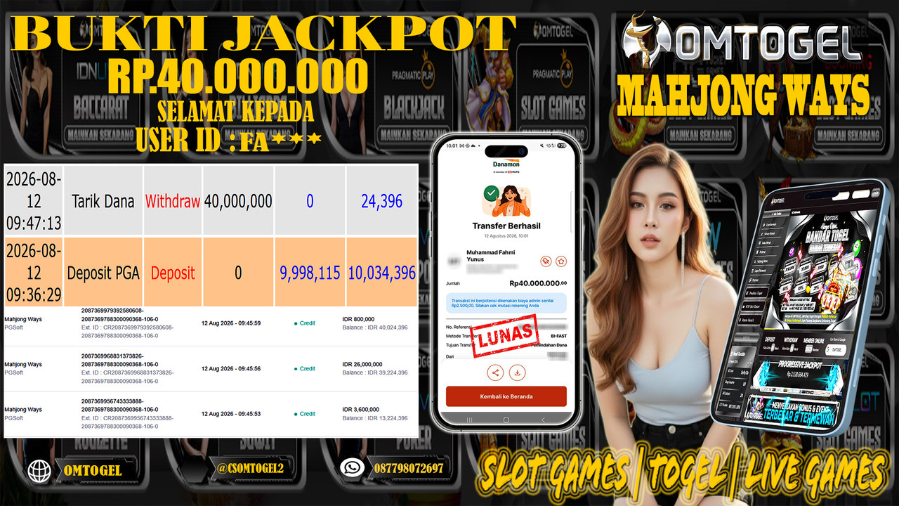 OMTOGEL JACKPOT PG SOFT MAHJONG WAYS Rp,40,000,000,- DIBAYAR LUNAS