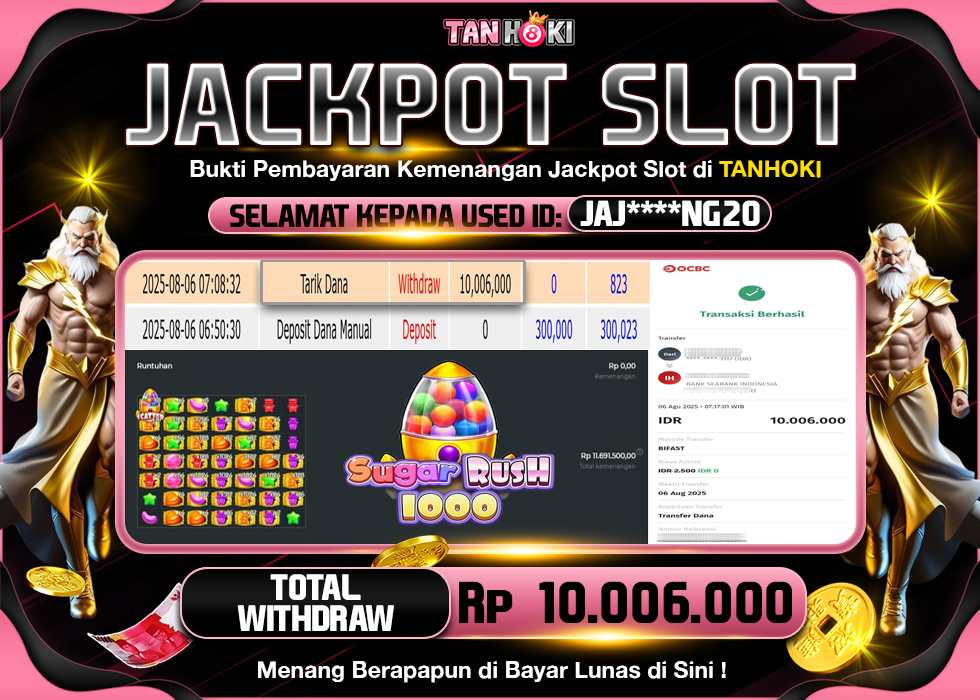 TANHOKI JACKPOT SLOT SUGAR RUSH 1000 Rp.10.006.000,- LUNAS