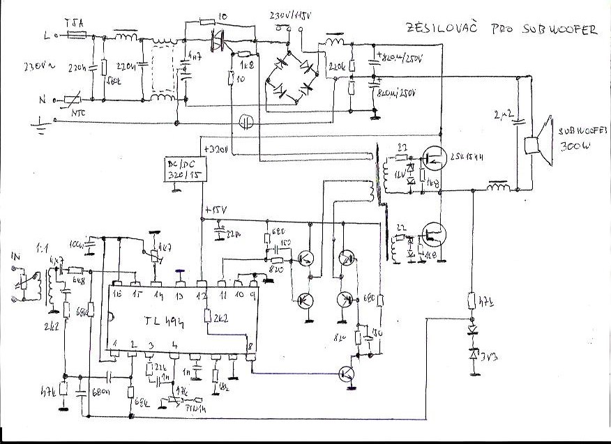 D zesilovač pro subwoofer