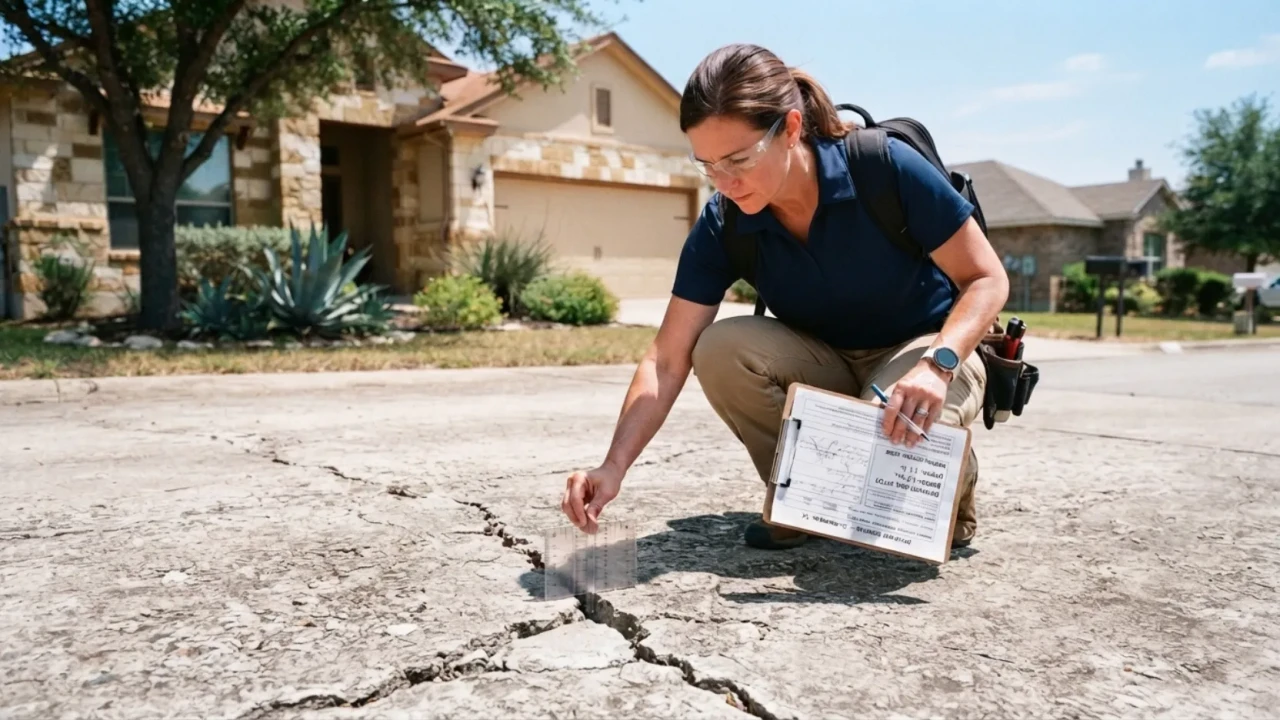 Concrete driveway crack damage assessment San Antonio Bexar County
