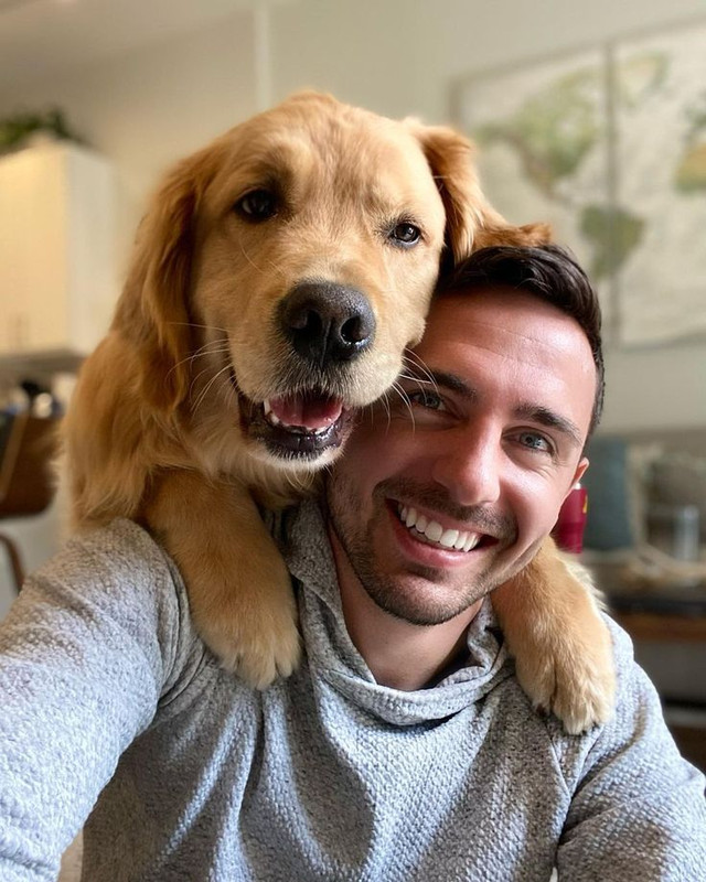 Happy dog and owner