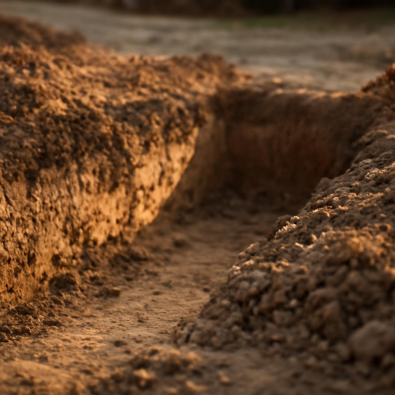 Выемка грунта из котлована после демонтажа фундамента