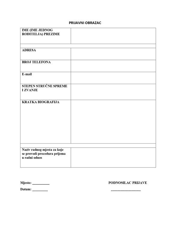 Prijavni obrazac za prijavu na oglas za prijem u radni odnos page 0001