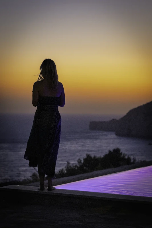 Golden sunrise over the Mediterranean Sea viewed from a Kalkan luxury villa terrace