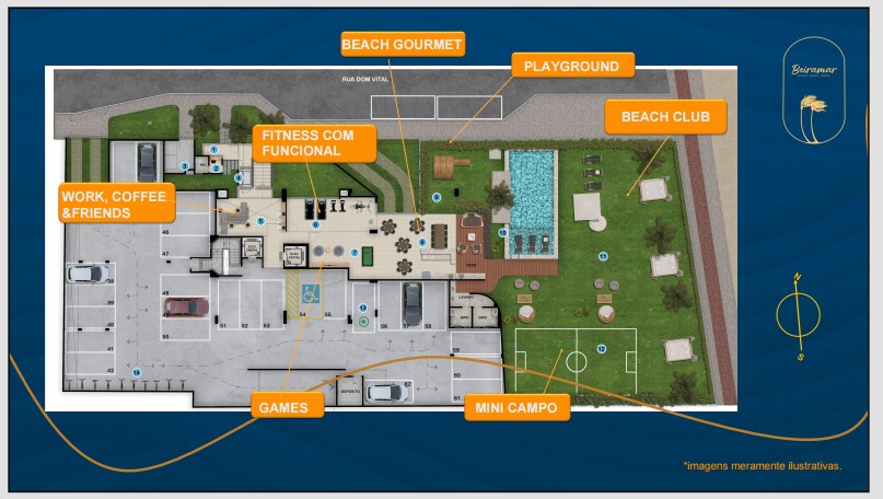 Área de lazer do Beiramar Prince com piscina e deck molhado