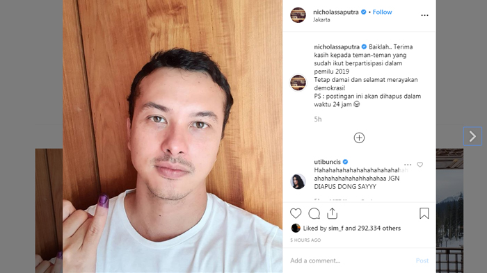 Unggahan Selfie pertama Nicholas Saputra