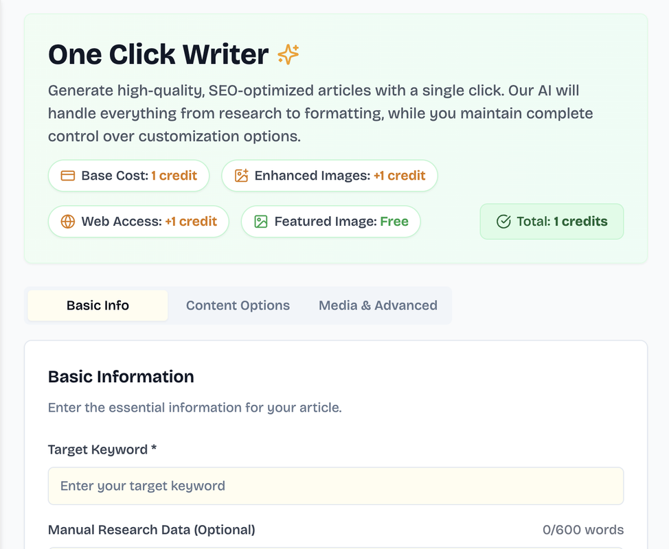 One Click Writer Interface
