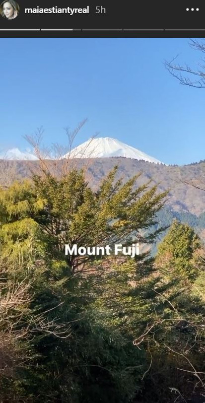 Maia Estianty saat di Hakone menyaksikan kemegahan Gunung Fuji