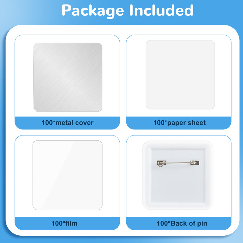 100 Sets Square Button Making Supplies