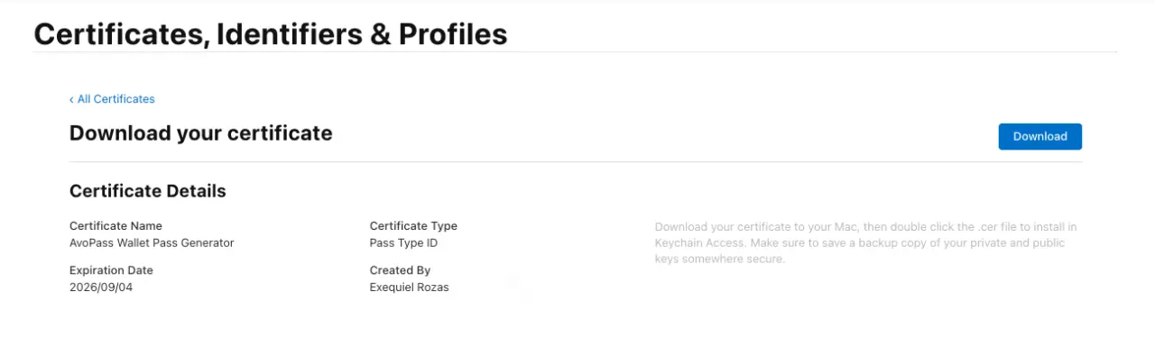 Certificate Download Step