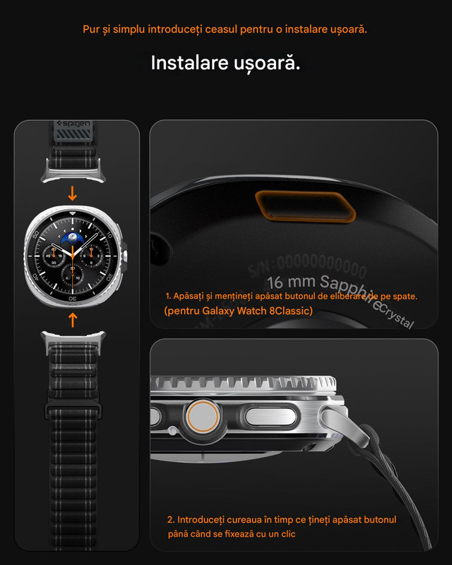 Curea pentru Samsung Galaxy Watch8 40mm/Watch8 44mm/Watch8 Classic Spigen, Inchidere velcro, Material textil, Albastru inchis id galaxy watch8 classic wbf0 06