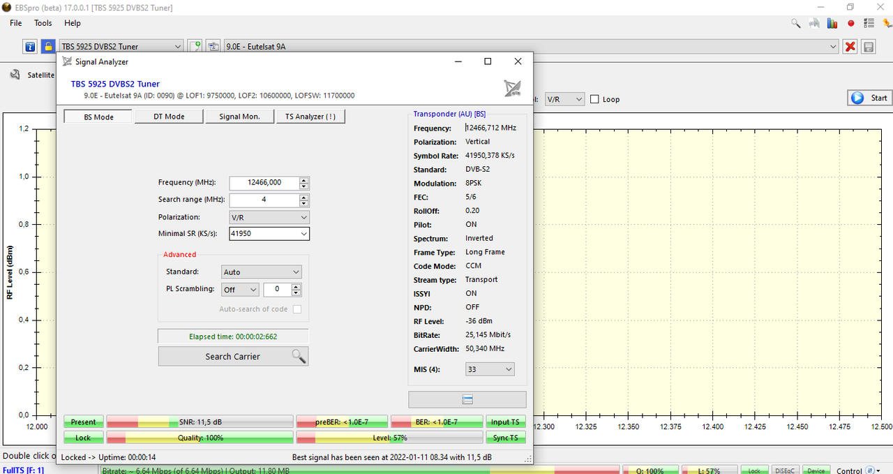 EUTELSAT 9 E  12466V reçu à 11,5 dB