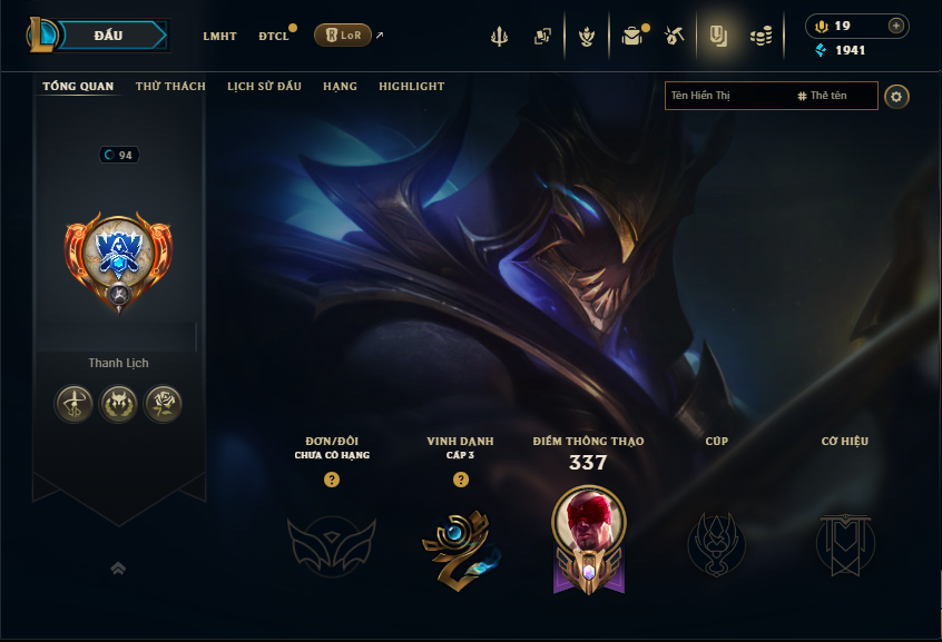 Acc LMHT # - Không Khung