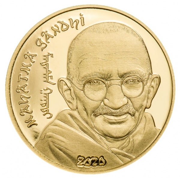 1.000 Tugrik mongoles. Mongolia. Serie Revolucionarios. Gandhi. Mayer's Mint (Pforzheim, Alemania). 2.020. Moneda con realismo extremo. Mongolia-2020-1000-TG-ghandi-gold-a-600x594