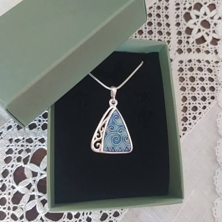 Cloisonné Enamel Pendant Azure Triangle - handmade cloisonne enamel