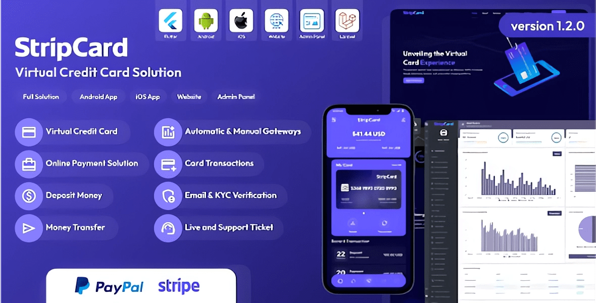 StripCard – Virtual Credit Card Solution Aplicativo e Web Admin PHP