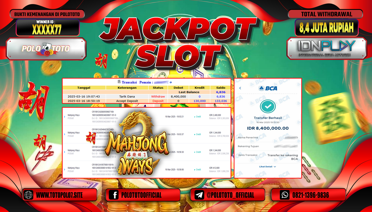POLOTOTO JACKPOT SLOT MAHJONG WAYS Rp.8.400.000,-