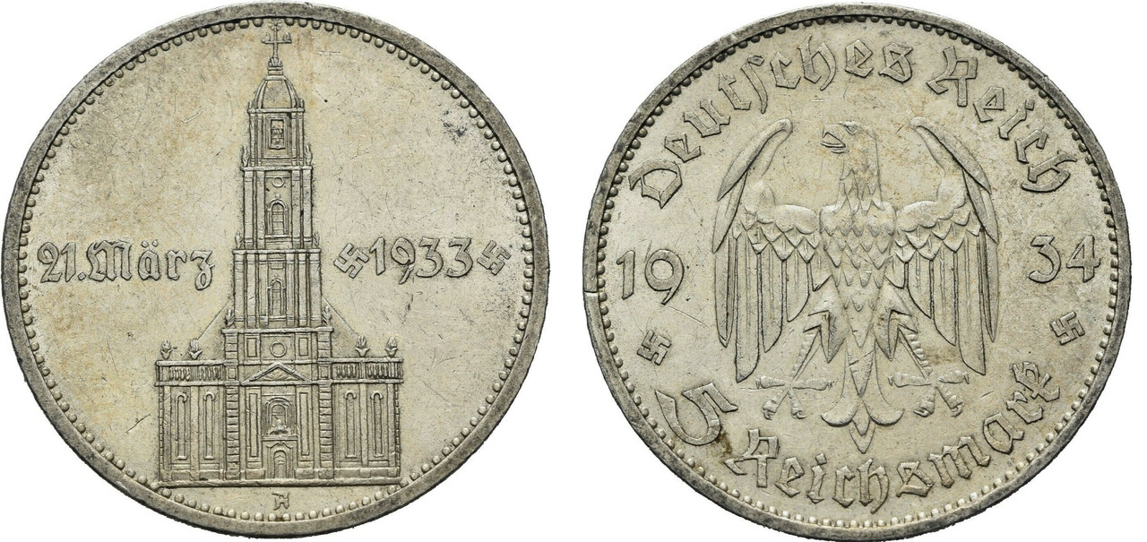 5 Reichsmark 1934. Alemania. Iglesia de la Guarnición. Berlín 5-m-1934