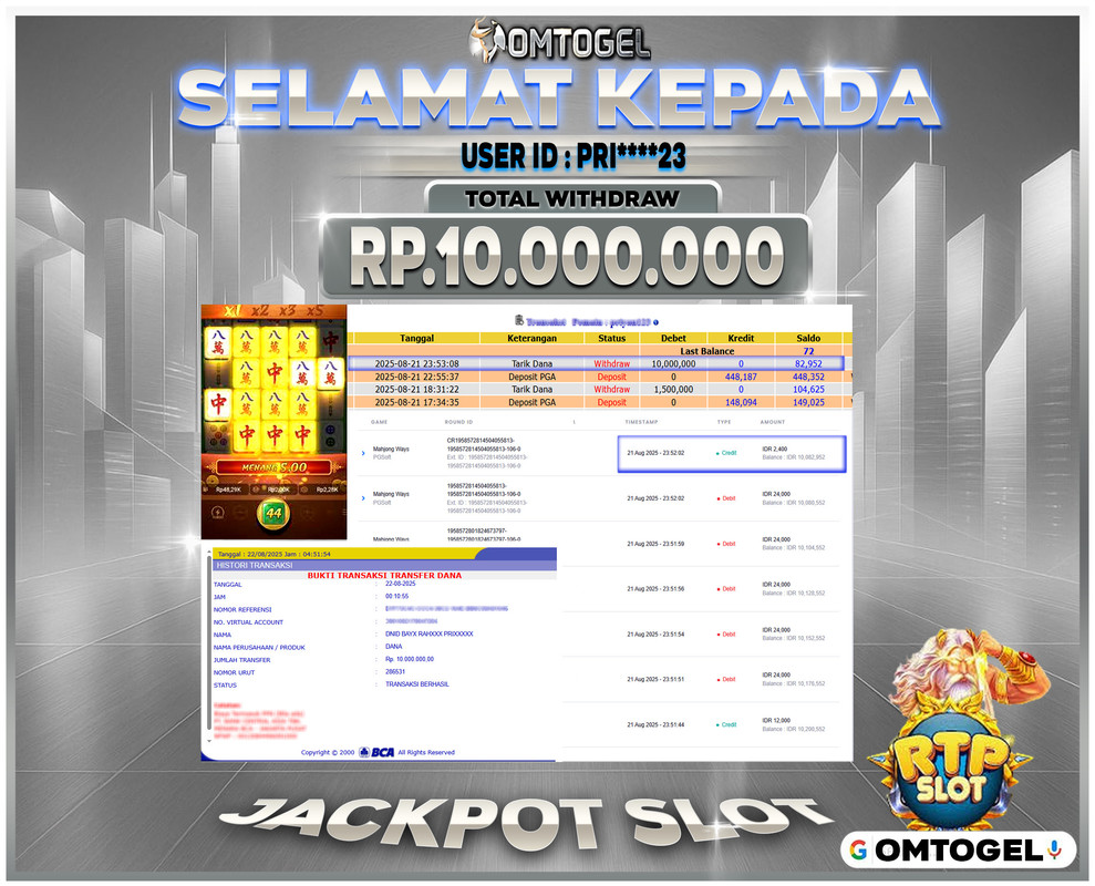 OMTOGEL JACKPOT PGSOFT MAHJONG WAYS 10 JUTA DI BAYAR LUNAS ,-