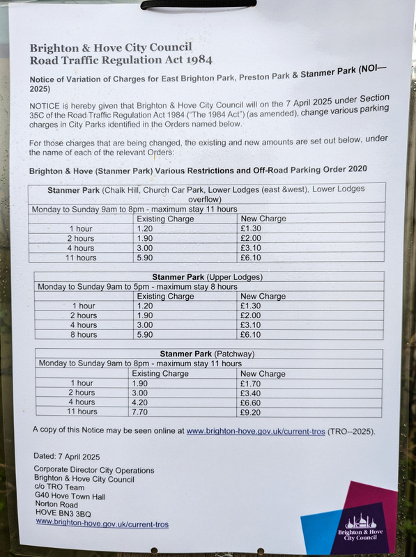 Stanmer Park parking charges  from April 2025