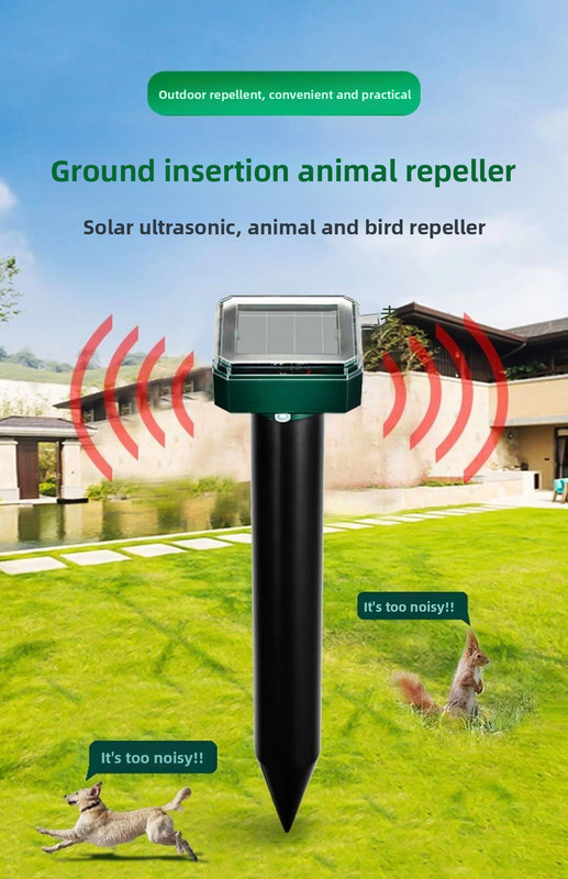 Solar-Powered Sonic Snake and Rodent Repeller Ground Stake - Outdoor Waterproof Ground Vibration Pest Deterrent Device - Ultrasonic Control for Moles, Voles, and House Mice - Garden Lawn Protection - Green Square Top Model