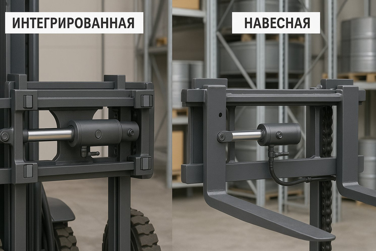 Сравнение интегрированной и навесной каретки бокового смещения погрузчика