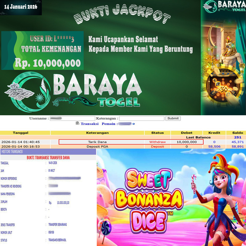 Rp. 10.000.000.- WD LUNAS DI BARAYATOGEL