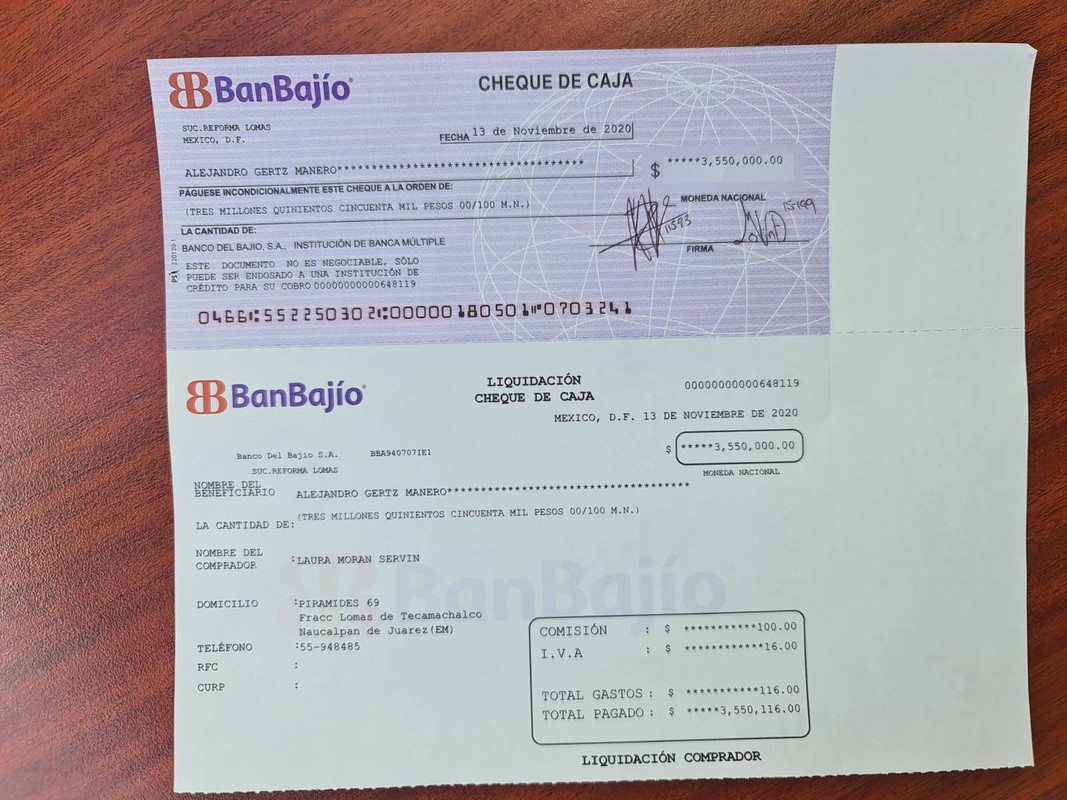 Cheque de caja Laura a Gertz