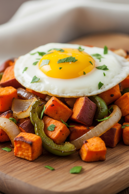 Sweet potato breakfast hash with egg - nourishing