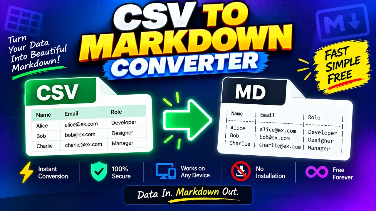 Free Csv To Markdown Converter - Fast & Secure