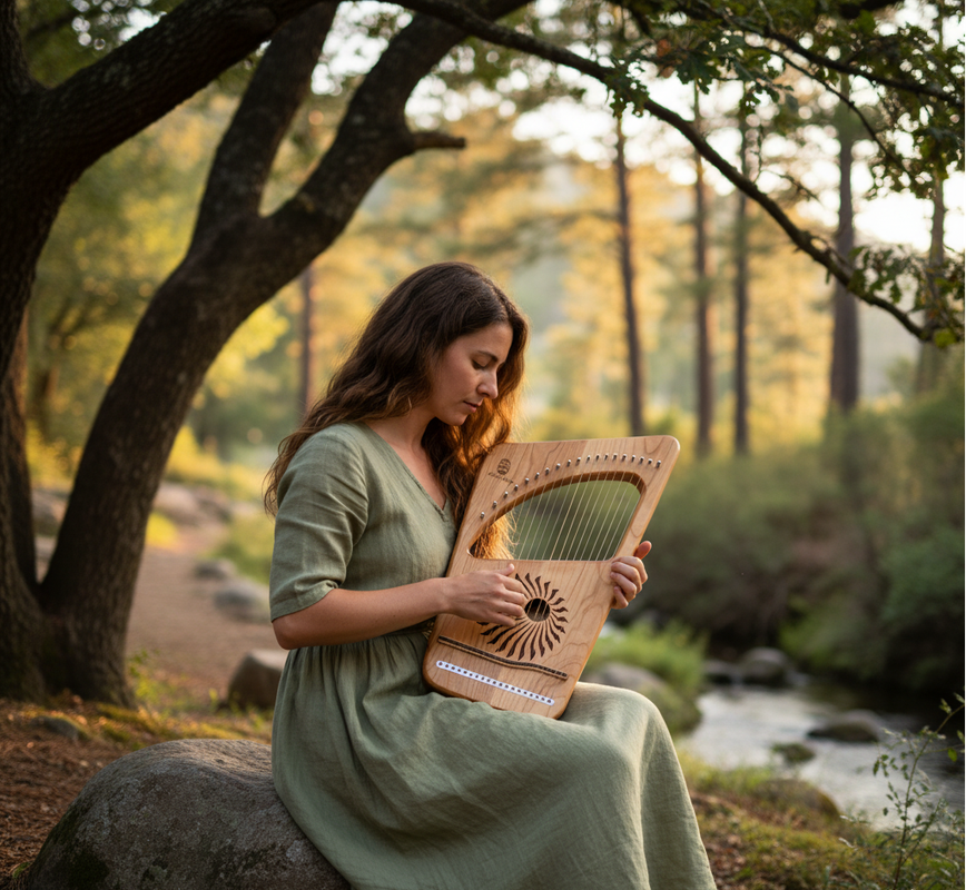 Outdoor Lyre Harp player