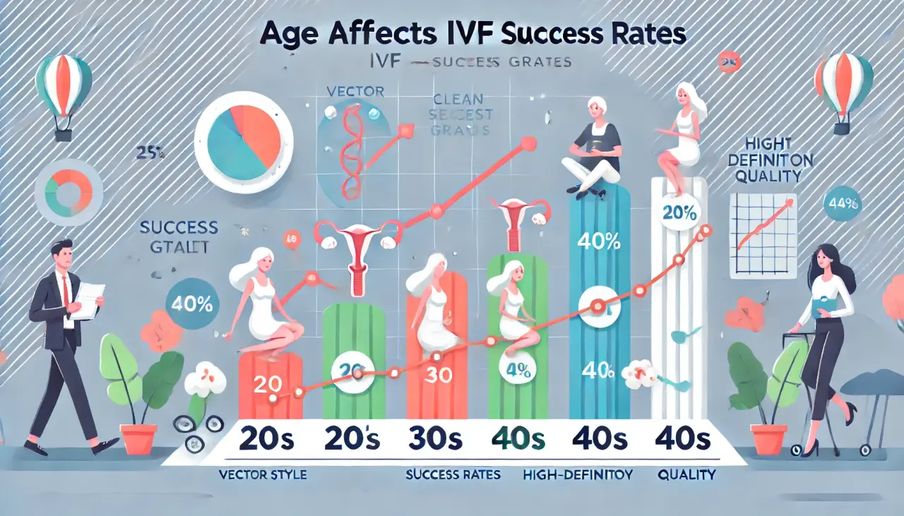 How age affects IVF success rates, with success rates decreasing as age increases.
