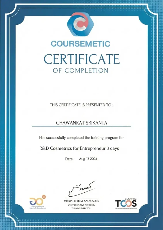 Cosmetic R&D Entrepreneur Certificate