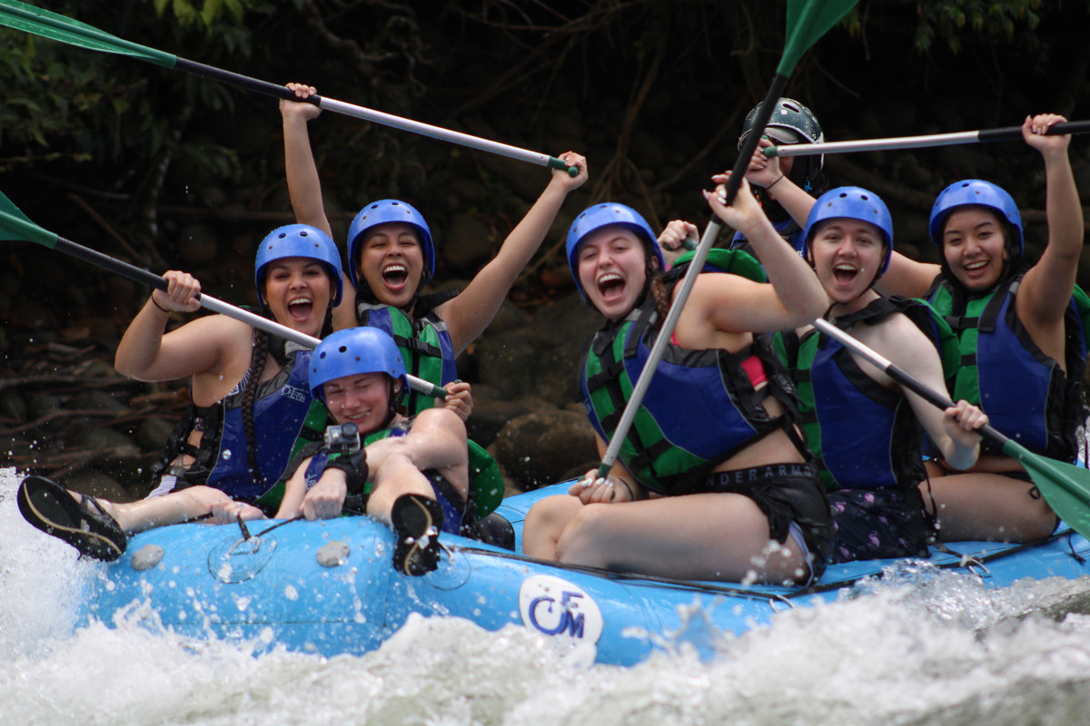 Students water rafting