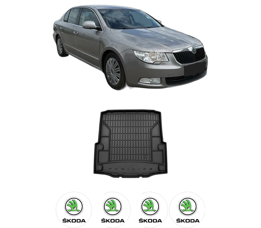 Tavita Portbagaj SKODA SUPERB II (3T4) din 2008-2015, Protectie Portbagaj Auto, 4x Stickere auto cu SKODA