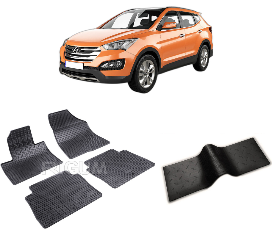 Set covorase auto HYUNDAI SANTA FE I din 2010-2012, cu covoras tunel median, CAROSERIE SUV, Presuri cauciuc 100%, compatibil cu autoturismul HYUNDAI SANTA FE I, Rigum