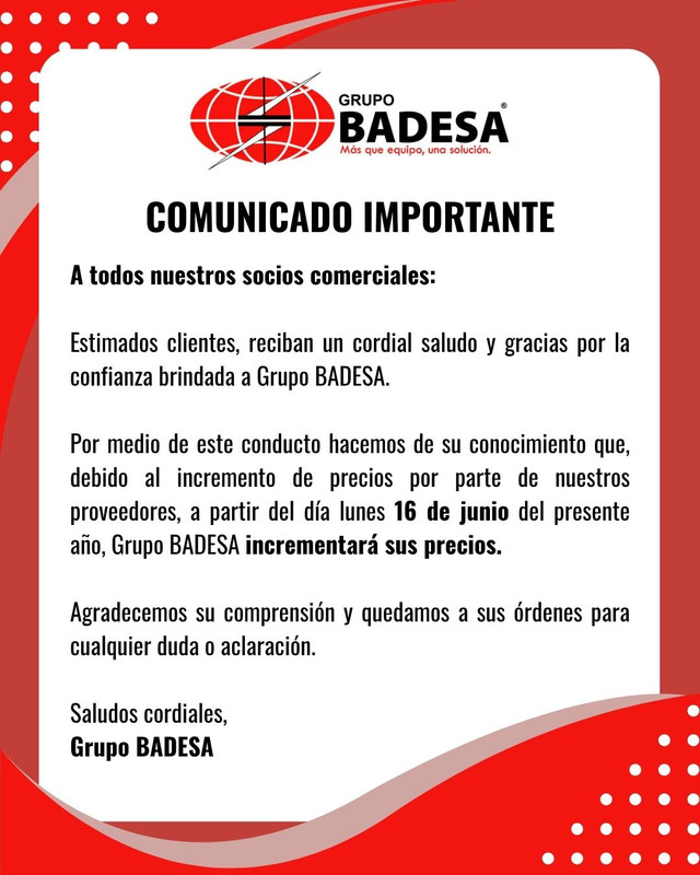 Comunicado Incremento de Precios