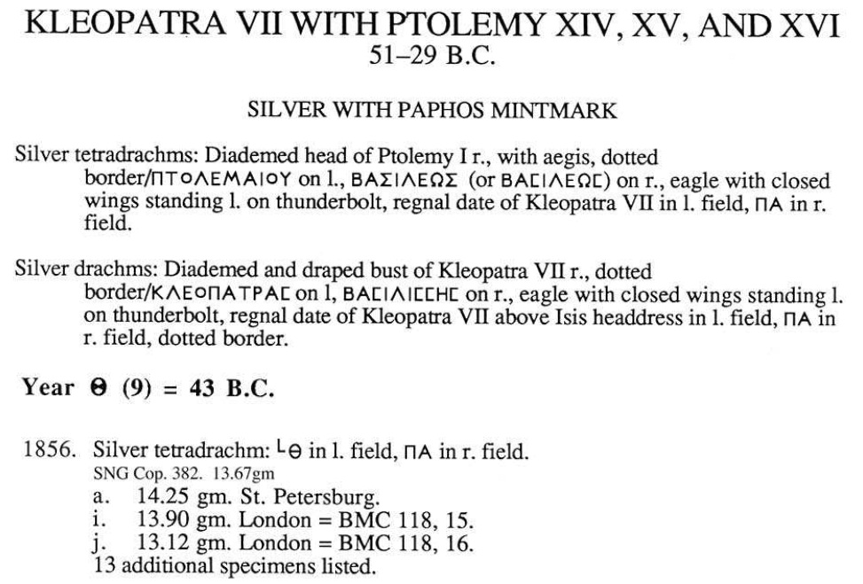 Tetradracma de Cleopatra VII. ΠTOΛEMAIOY ΒΑΣΙΛΕΩΣ. Alejandría Sin-t-tulo2
