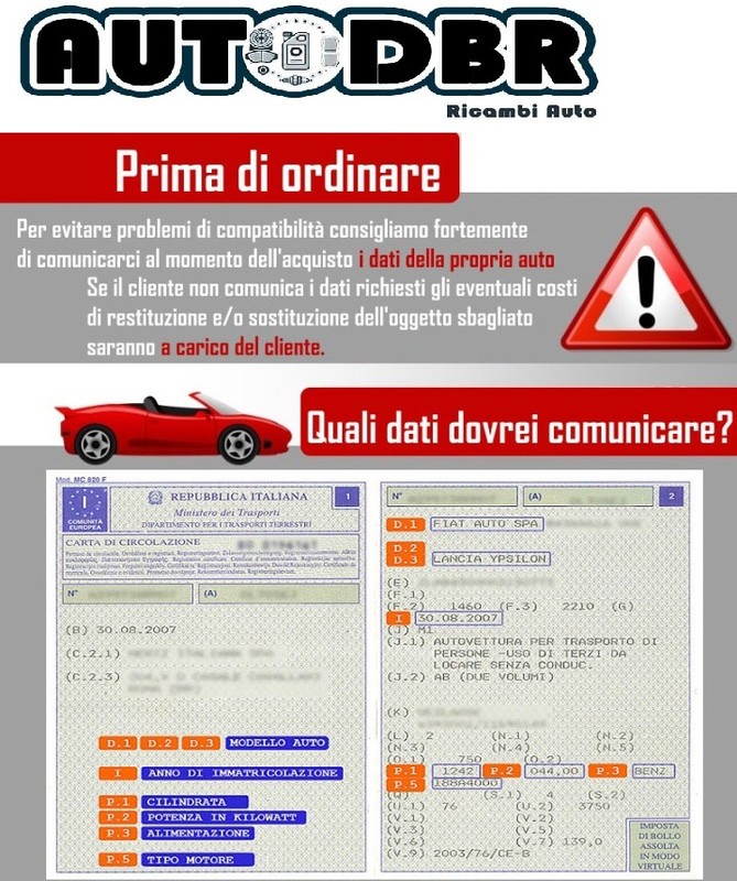 Dati veicolo da comunicare per compatibilità e disponibilità