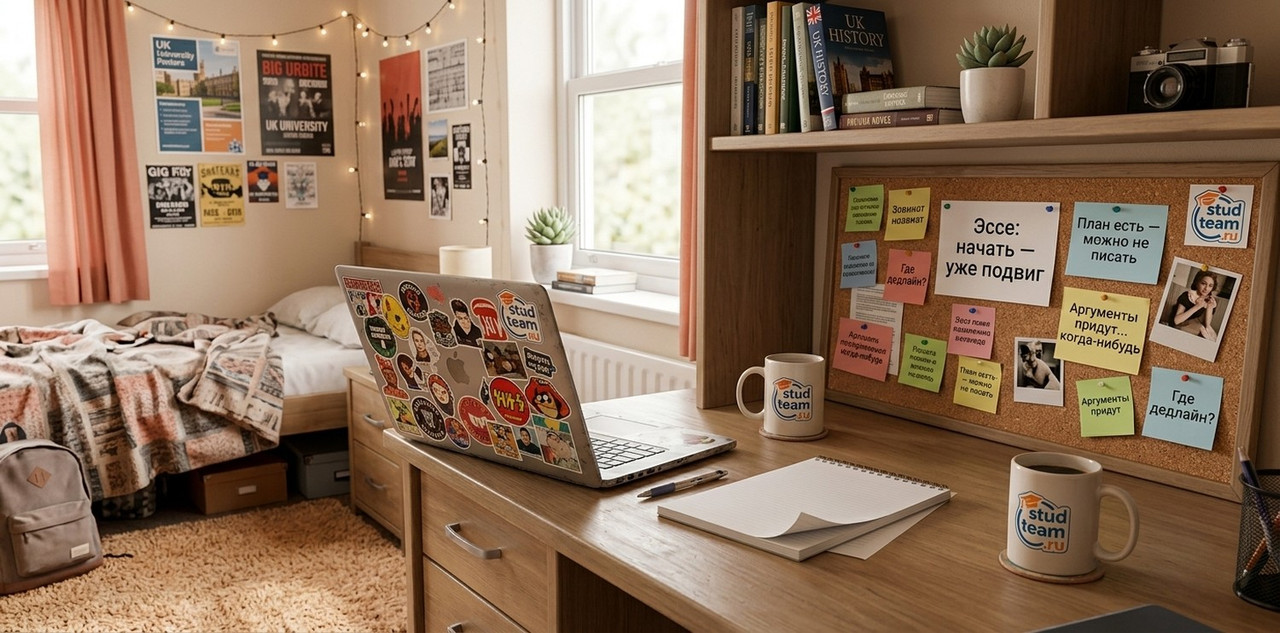 cozy modern student corner in a dorm room