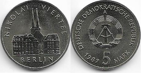 Conmemorativas aus dem osten: Marcos de la DDR 5-mark-1987-9-57g-X-5-mark-X
