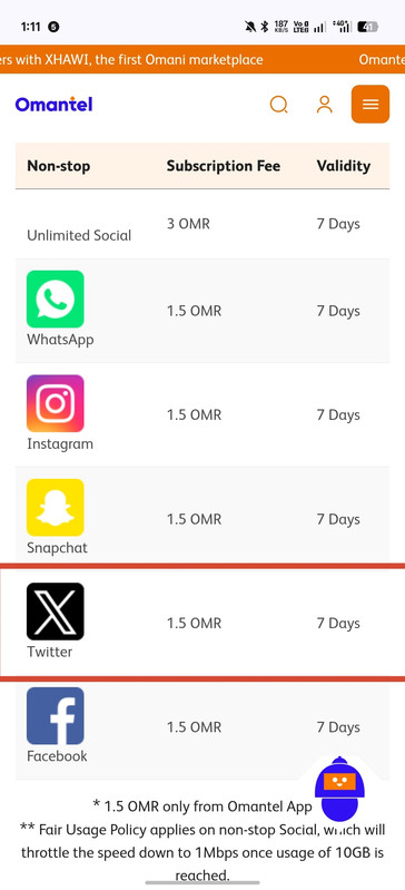 Omantel Non Stop Twitter Pack Screenshot
